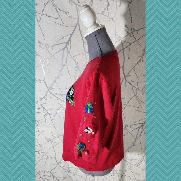 Allyson Whitmore Red Christmas Cats Embroidered Tee - Picture 3 of 5